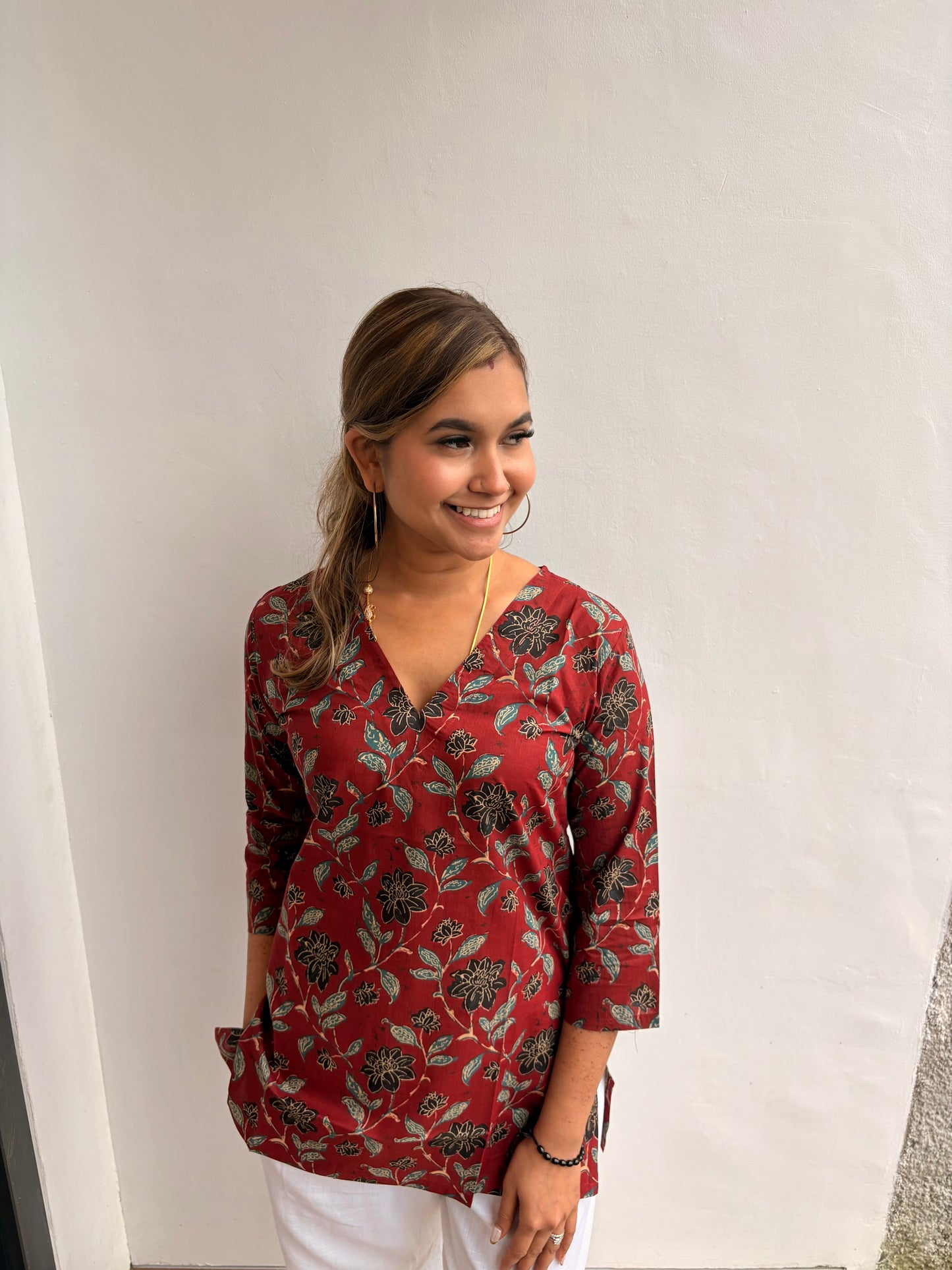 Batik Red Cotton Short Kurti Top