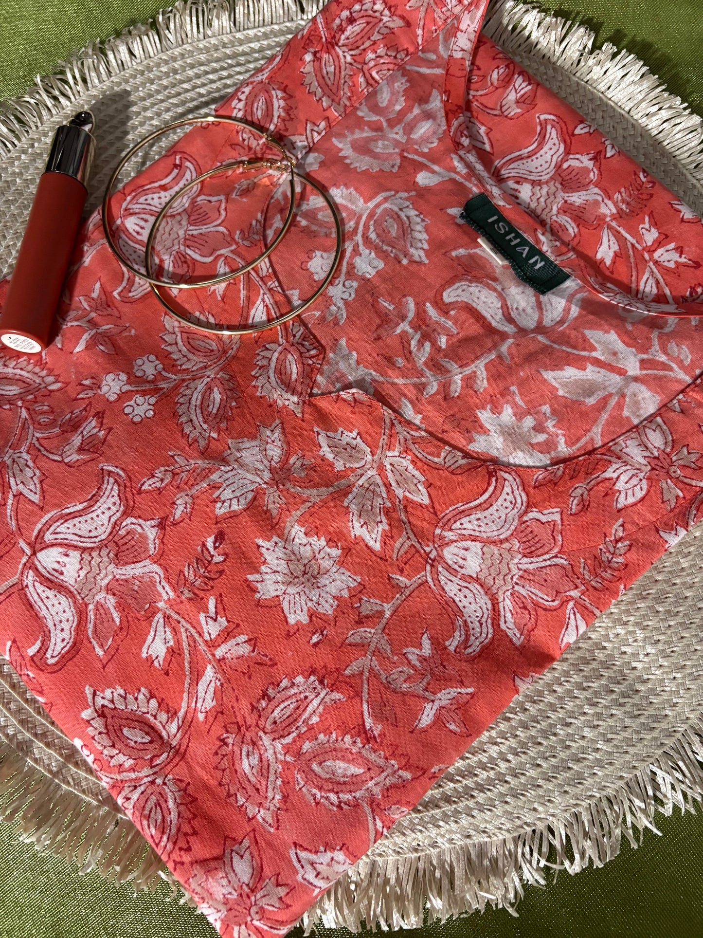 Peach Pink Floral Cotton Short Top
