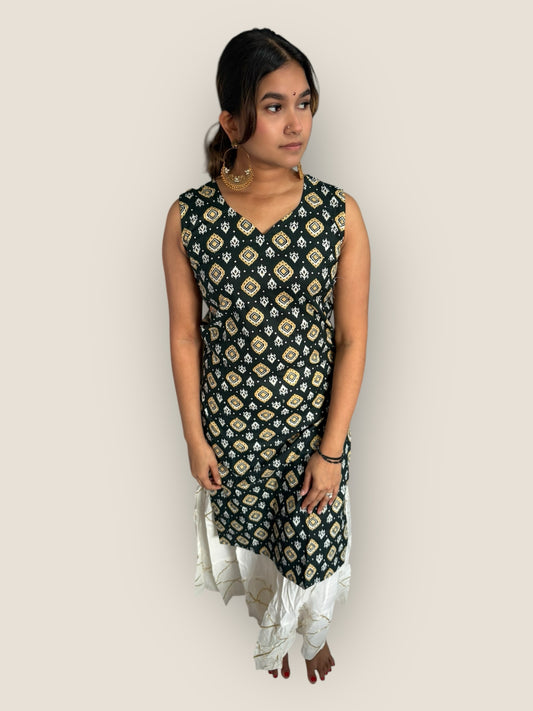 RETRO - Dark green Bow Back Long Kurti