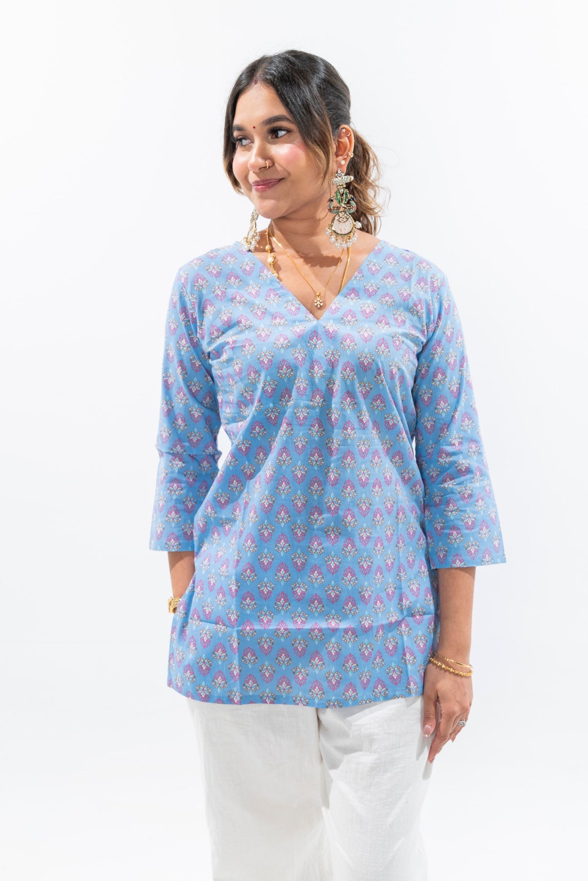Baby Blue Cotton Kurti