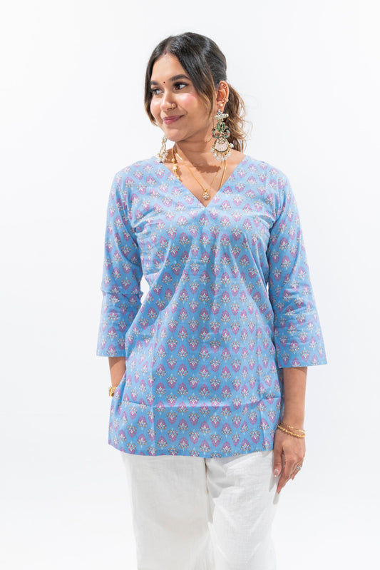 Baby Blue Cotton Kurti