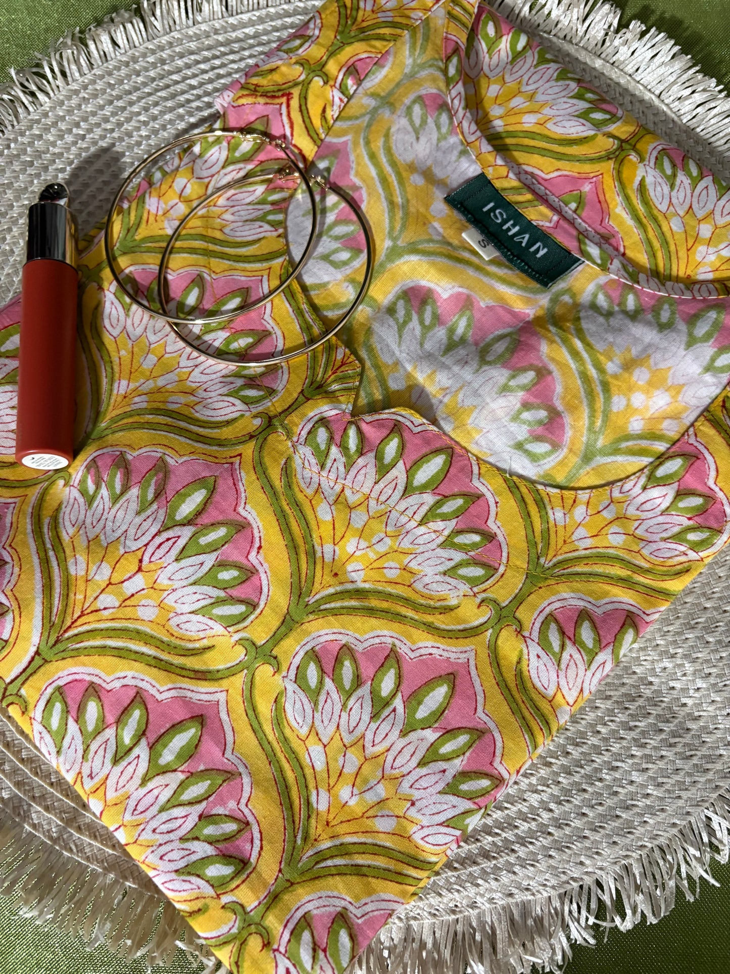 Yellow Floral Cotton Short Top