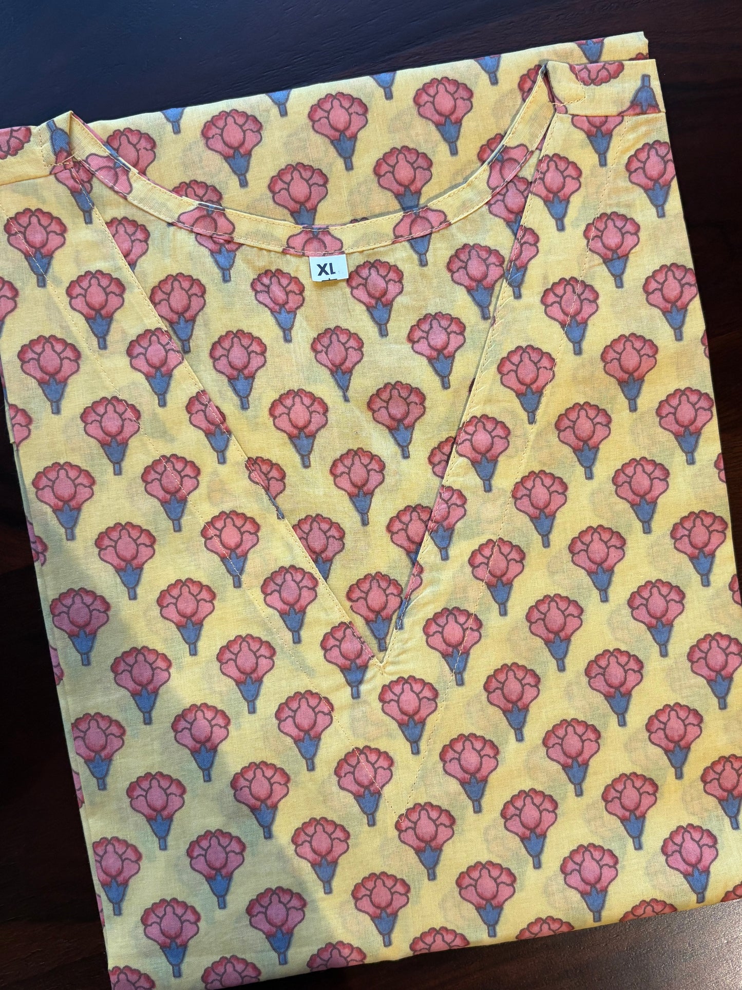 Pastel Yellow x Pink Florals Cotton Short Top