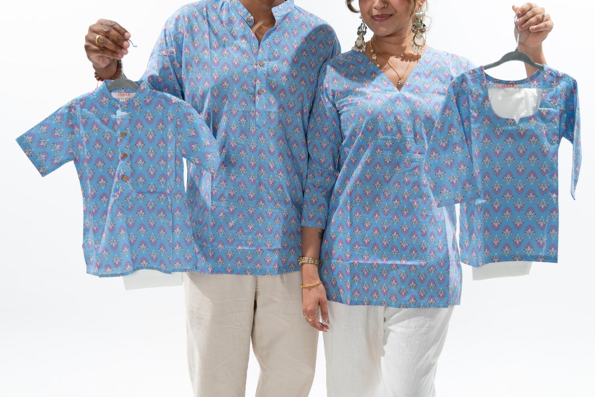 Baby Blue Boys Cotton Kurta Set with pants