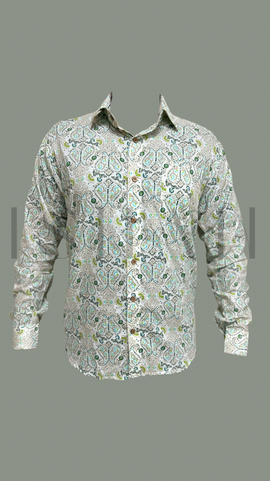 White Paisley Printed Cotton Shirt