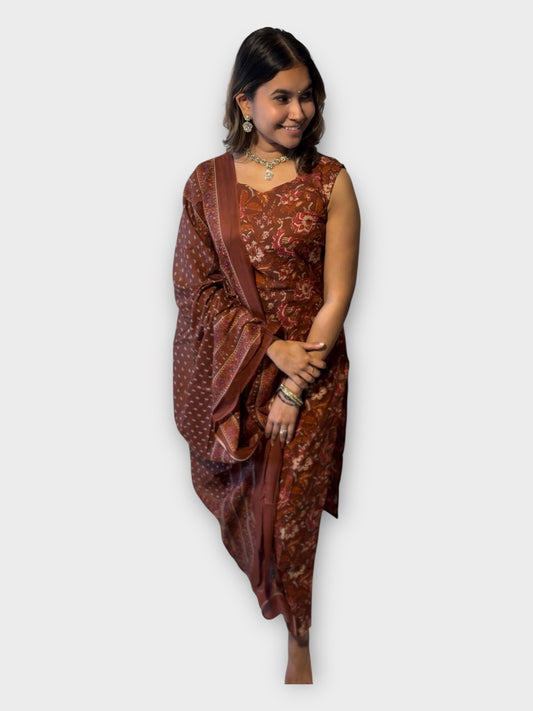 Rust Red Floral Cotton Suit