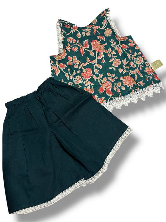 KEYA - Emerald Green Floral Cotton Top & Shorts