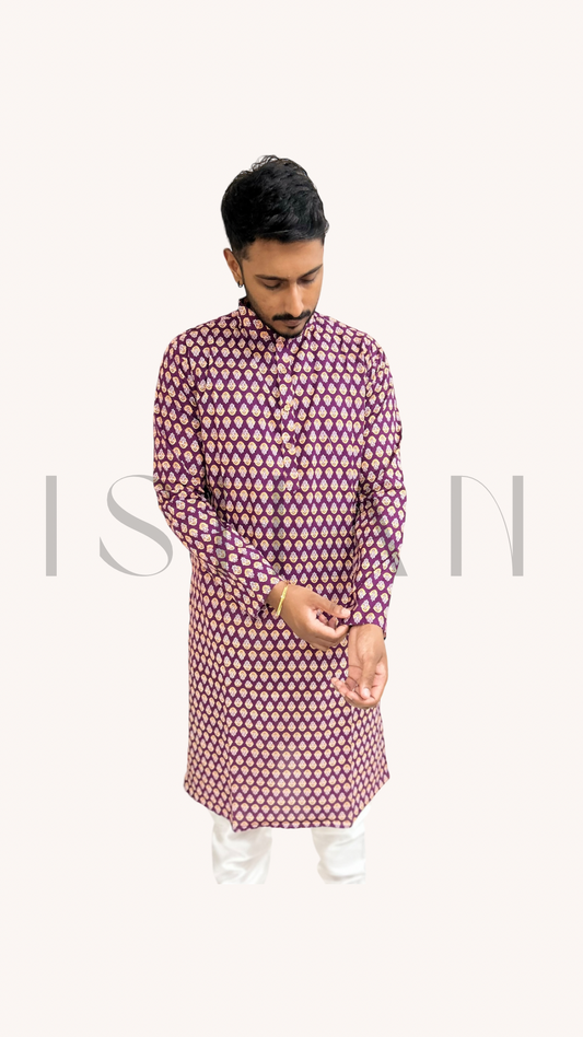 Purple Motif Printed Cotton Kurta