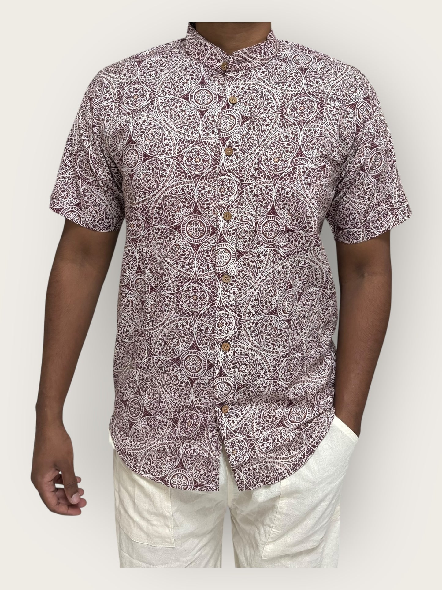 Regal Purple Cotton Mandarin Collar Shirt