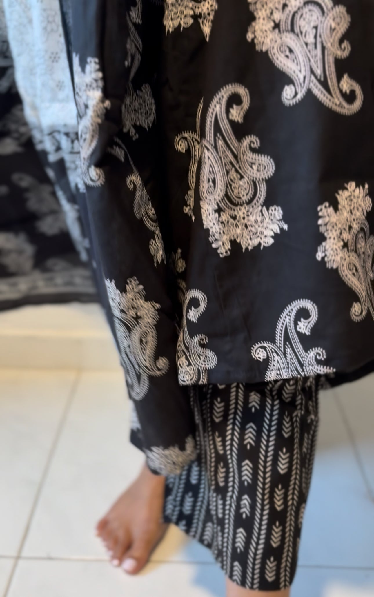 Black Paisley Embroidered Cotton Suit