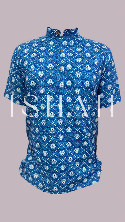 Blue Printed Cotton Kurta