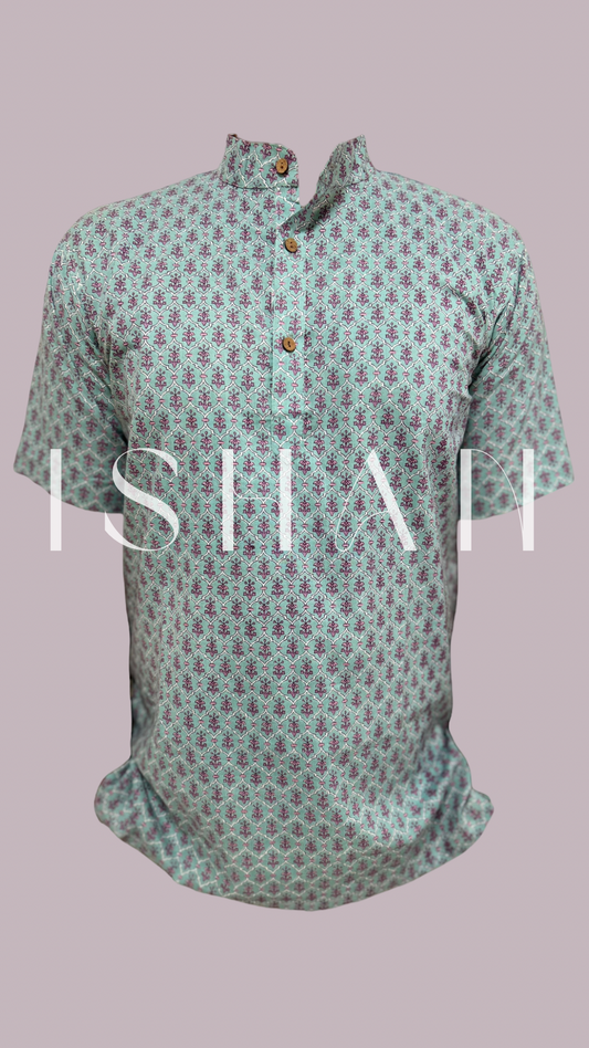 Mint Small Print Cotton Kurta