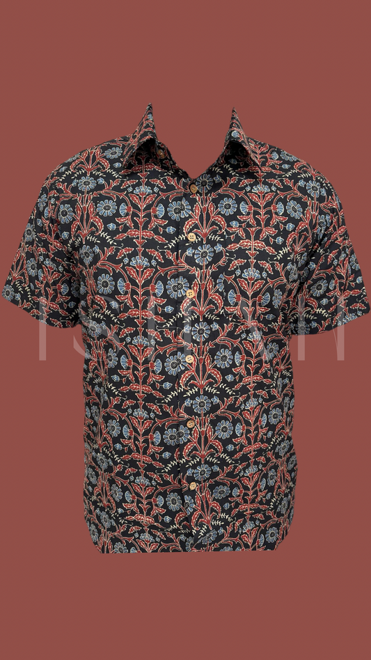 Black Floral Printed Cotton Shirt