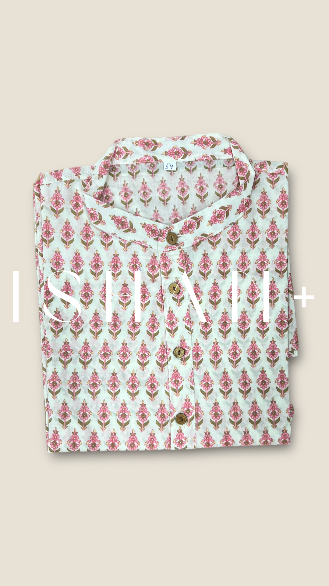 White and Pink Printed Cotton Kurta