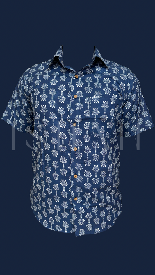 Blue Floral Printed Cotton Shirt